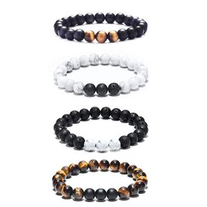 8mm svart lava sten vit turkosa tiger ögon pärla strängar armlets eterisk olja diffusor armband för kvinnor män smycken