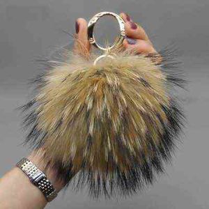 Luxury Brand 15 cm Real Fox Fur Ball Pom Poms Fur Pompom Ball High Quality Keychain Key Chain Metal Ring Pendant For Women F281 AA220318
