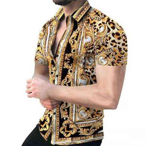 2020 New Spring Summer Summer Leopard Print Shirts Men Men trespassed Gollar Down Shirt Shirt Casual Sleeve Cardigan G220511