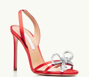 Роскошные летние новые крошки сандалии обувь хрустальные луки украшены насосами женственные стилевые каблуки вечернее платье Сандалии Леди высокие каблуки коробка Eu35-42