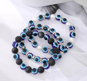 Braccialetti portafortuna malocchio fili braccialetti perle occhi azzurri braccialetto con ciondoli in rilievo per donne uomini coppia moda gioielli gotici fatti a mano regali