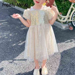 Déplacer librement 2-8 ans Girls Dress Girls Summer Princess Dress Sequin Champagne Tulle Wedding Party for Children Kids Casual Wear G220429