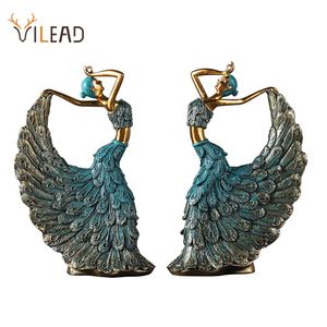 VILEAD Tänzer-Figuren, Pfau, abstrakte Kunst, Ornament, Statue, Kunstharz, Skulptur, Modell, Heimbüro, Dekoration, Handwerk, Tischdekoration 220810