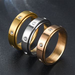 Edelstahl drehbarer Ring Band Gold Diamant Zirkon Linderung Angst Ringe für Frauen Männer Modeschmuck Geschenk Will und Sandy