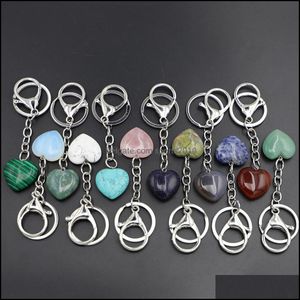 Artes e artesanato Keychains de pedra de cristal natural Anéis -chave em forma de coração rosa rosa tigre encantamento de encantos de quartzo presentes m sports2010 dh4tw