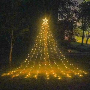 Supplimentos de festa LED Pentagram Caterfall Light Christmas Holding Tree Light Light Water Garden Outdoor Jardim Remote Control Luzes solares F0627x08