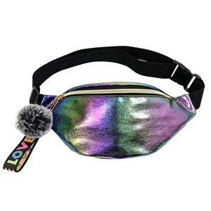 1PC Cool Sequins Printing Waist Bag For Women Fashion Girls Shoulder Belt Bags Kids Waist Packs Glitter Phone Pouch 220812