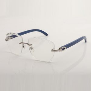 Neue Design-Brillenfassungen mit klaren Gläsern, 3524028, blaue Holzbügel, Unisex, Größe 56–18–140 mm, kostenloser Expressversand