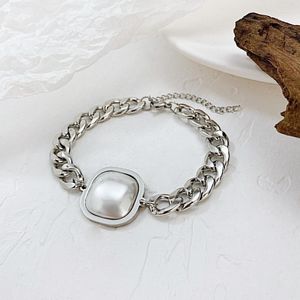 Cadeia de link Cadeia de moda coreana Ins Grosta design de nicho de aço inoxidável Bracelete de pérola artificial para mulheres Presente para namorada Jóias Kent22