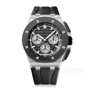 HJD Luxury Men's Quartz Um relógios mecânicos 44 mm Dial cerâmica Caixa de aço inoxidável Corrente de borracha Sapphire mecânica luminosa à prova d'água P Wristwatches com caixa