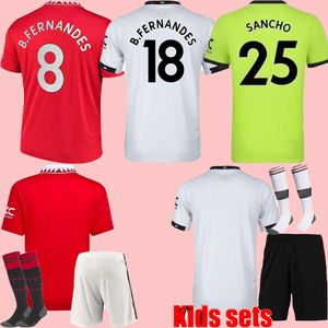 21 22 23 Sancho Soccer Maglie Player #7 Fan Player Versione Women Mans Utds Fernandes Manchesters Shew Rashford Greenwood Football Top Shirt 2022 2023 Kit Kit Set