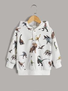 Toddler Boys Buttoned Front Dinosaur Print Hoodie SHE