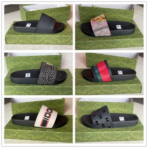 2023 New Rubber Slides Sandals Floral Brocade Women Men Slipper Flat Bottoms Flip Flops Womens Fashion Striped Beach Slippers with