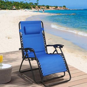 Oversized Zero Gravity Chair Folding Outdoor Furniture Patio Lounge Recliner Blue Beach garden Chair with Movable Headrest