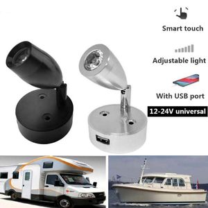 Wall Lamp Smart Touch Dimble Reading Lights med USB-laddningsgränssnitt som används för husbilar Båtar Yachts DC12-24VWALL