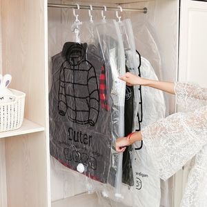 Hanging Transparent Vacuum Storage Bag For Clothes Organizer Saver Space Holder Folding Bags Pack Garment Dustproof 20220613 D3