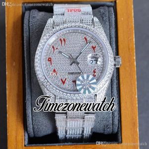 RF 40 126334 ETA A2824 Automatisk herrklocka Paled Diamond Dial Red Arabic Script Fullt Iced Out 904L Steel Armband Jewely Watches TimeZoneWatch Super Edition E5