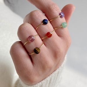 Bohemian Natural Crystal Stone Pierścień dla kobiet w stylu kwarcowego kwarc nieregularne okrągłe koraliki Pierścień palca