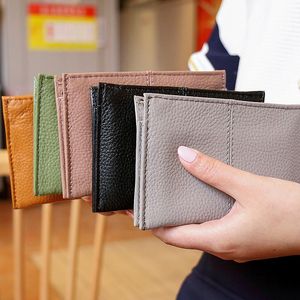 Plånböcker äkta läder plånbok för män kvinnor fast färg mynt handväska multifunktionell kohud kvinnliga långa plånböcker blixtlås