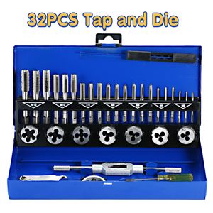 32 PCS HSS Tap and Die Set Metric Wrench Cut M3-M12 H Threading Tool Engineer Kit com caixa de metal 220428