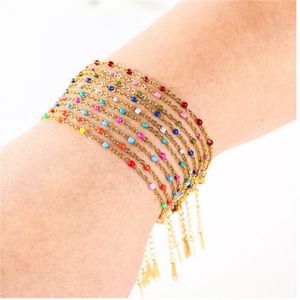 Boho Stainless Steel Bracelets for Women Cute Enamel Bracelet Jewelry Gold Color Link Chain Bracelet Femme Mujer Pulsera GC1076