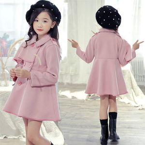 Girl's woolen coat jacket autumn and winter Korean version of the big boy long section plus velvet thick woolen coat LJ201130