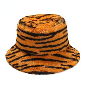 Berets Herbst Winter Dickes Fell Eimer Hüte Für Frauen Männer Gelb Schwarz Tiger Gestreiften Plüsch Warme Fischer Hut Hip Hop caps