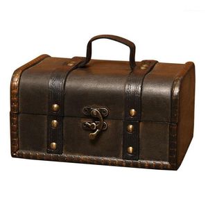 Klasik Stil Saklama Kutuları toptan satış-Mücevher Torbaları Çantalar Retro Hazine Göğüs Vintage Ahşap Saklatma Kutusu Antika Stil Organizatör Gardırbaş Tokası12890