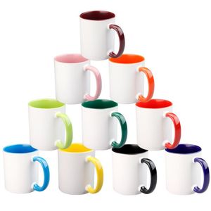 10 colori in bianco sublimazione tazza in ceramica con manico colorato colori all'interno della tazza vuota fai da te trasferimento pressa a caldo stampa tazza d'acqua SN4305