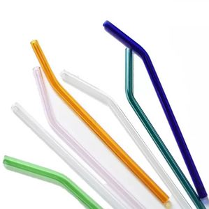 Canudos reutilizáveis de vidro de borosilicato ecológico de 20 cm transparentes coloridos dobrados retos canudos de coquetel Resistência a altas temperaturas 0324