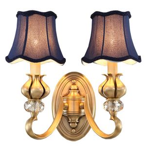 Modern Brass Soggiorno Lampada da parete Pure Pure Rame Tessuto Camera da letto Lettini Parete appliquenti Corridoio Stair Case Hallway Lighting Fixtures