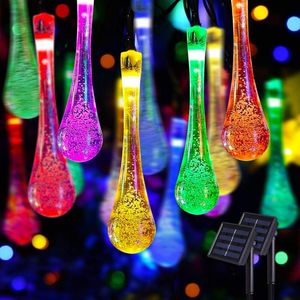 Strings LED Luzes solares de cordas externas 20,8 pés 30 Teard -8 Modos Modos Multicolor Water Drop For Gardens Patio Yard LampLed