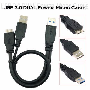 50cm USB 3.0 Kablo Çift Güç Y şekli 2 x Tip A ila Micro B Yüksek Hız 5 Gbps'ye kadar Veri Aktarım Kablosu Harici sabit sürücüler için