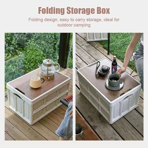 Car Organizer Folding Trunk Storage Box Wooden Cover Lid Outdoor Camping Fishing Picnic BBQ Food Container BoxCar