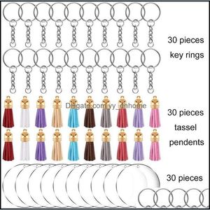 Keychains Fashion Accessories Key Rings 200st Acrylic Blank Keychain Making Kit med Tassel Pendant f￶r DIY Crafts Clear Circle Discs Dhuya