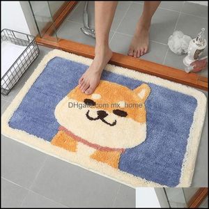 Shiba Inu Cartoon Door Mat Bath Rug Anti-Slip Water Absorption Shower Home Dog Carpet Toilet Bathroom Anti-Skid Pad 220329 Drop Delivery 202