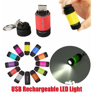 Waterproof USB Rechargeable LED Light Keychain Flashlight Key Chain Ring Lamp Beads Pocket Portable Mini Torch Built-In Lithiu310s2518