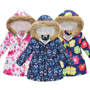 Thicker Warm Jackets For Girls Big Size Heavy Flower Hooded Outrunner Plus Velvet 2-10 Year Children Jackets Birthday present J220718