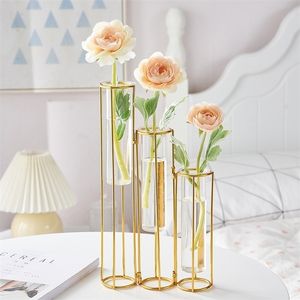 Glass Vase Hydroponic Home Decoration Accessories Flower Vases Glass Plant Holder Flower Arrangements Metal Vases Wedding Decor 220719