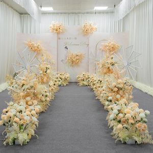 Dekorative Blumenkränze, Champagner-Weiß, Hochzeit, Wanddekoration, Eisenbogen, Hintergrund, Pfingstrose, künstliche Seide, Reihe, Tischdekoration, DekorD