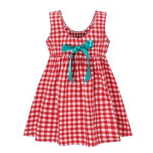 2022夏の女の子のドレスファッション赤い格子弓ベストスカート子供服純粋な綿通気性快適な王女のドレス