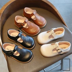 Anakanak T Tali Sepatu Ukiran Platform Girls Putri Gesper Mary Jane Lakilaki Bayi Kulit Hitam Coklat 220611