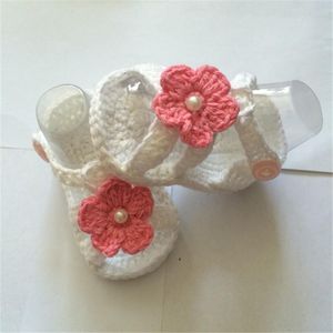 First Walkers Grey Crochet Baby Ballerina Shoes In Cotton With Pink Flower Spring And Autumn Cute Shower GiftFirst