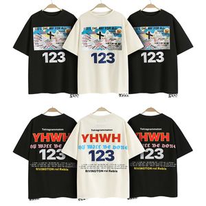 Moda Hip Hop Tops Vintage T-shirt para homens igreja impressão cruzada High Street Manga curta Casual solto TSS Tshirts RRR123