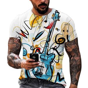 Fashion Music Guitar 3D Print Mens Tshirts Summer Round Neck Kort ärm överdimensionerade t -skjorta män kläder lösa toppar tees 6xl 220607