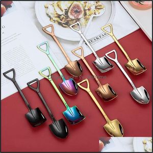 Spoons Flatware Kitchen Dining Bar Home Garden Shovel Spoon Sier Gold Copper Black Rainbow Coffee Dessert Drop Delivery 2021 Viro7