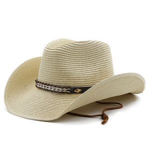 Halm cowboy hatt med metallpläterad hattband formbar cowgirl jazz mössor för pappa sommar western Sombrero semester strand solhat