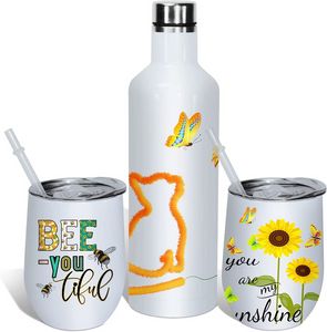 Sublimations-Glitzer-Weinglas-Set, Geschenkpaket, Edelstahl-Rotweinflasche mit Eierbechern, isolierter, schimmernder Weinbecher für den Außenbereich, SXA11