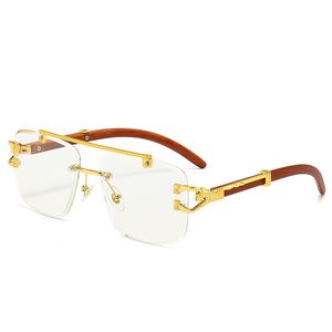 Najnowsze oprawki okularów przeciwsłonecznych Cartr Golden Leopard Dekoracyjne podwójne wiązki Ramki do okularów imitacja drewna Osłona przeciwsłoneczna Ochrona UV Driving Square Gradient Grey Okulary przeciwsłoneczne