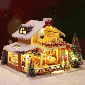 Nytt DIY House Miniature Dollhouse Kit Christmas Carnival Building Model Room Box trägar Husmöbler Kids Toys Adult Gifts